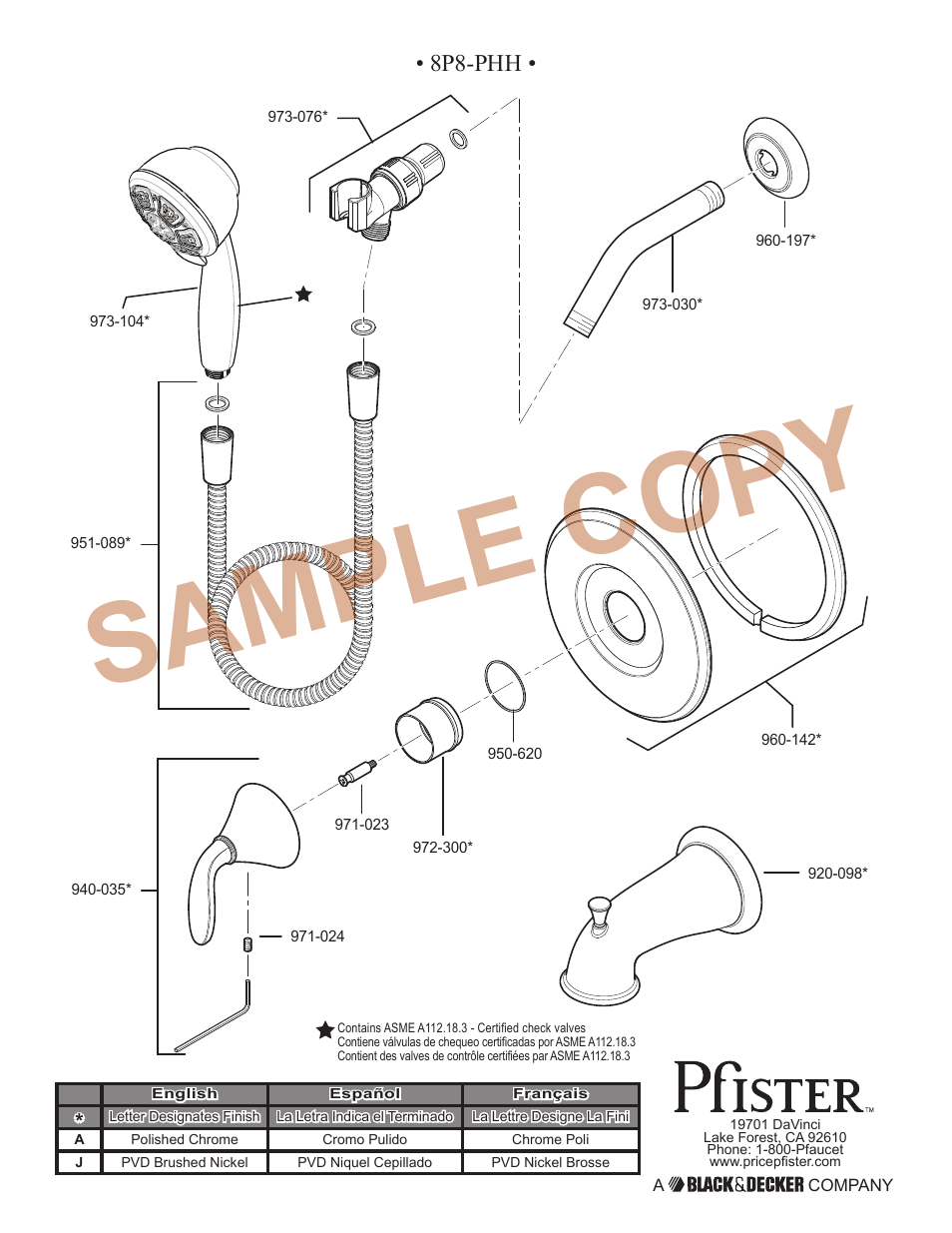 Sample copy, 8p8-phh | Pfister 8P8-PHHK User Manual | Page 14 / 14