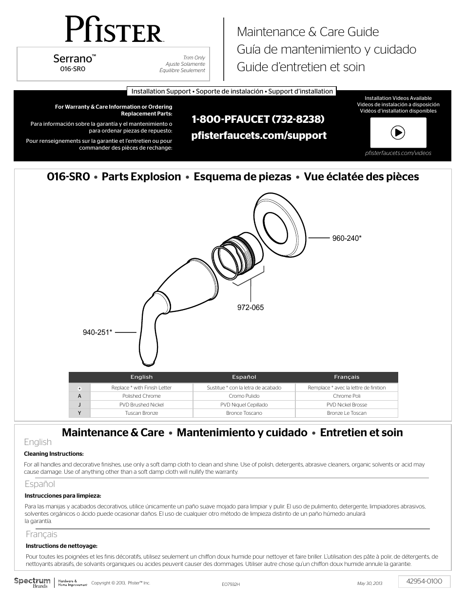 Pfister 016-SR0K User Manual | 2 pages