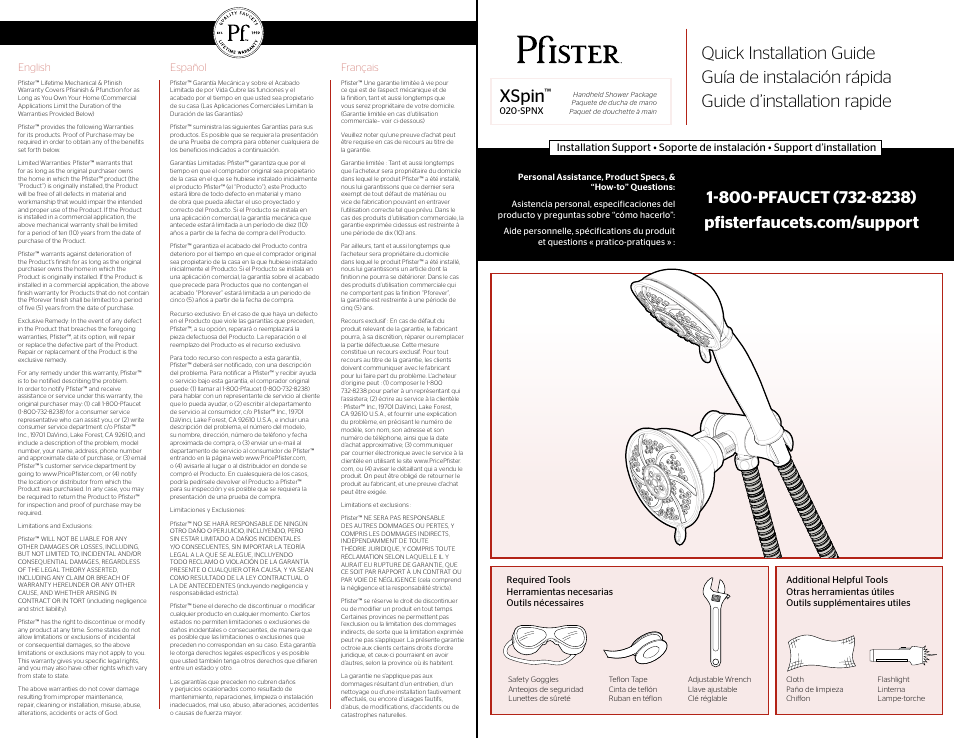 Pfister 020-SPNC User Manual | 2 pages