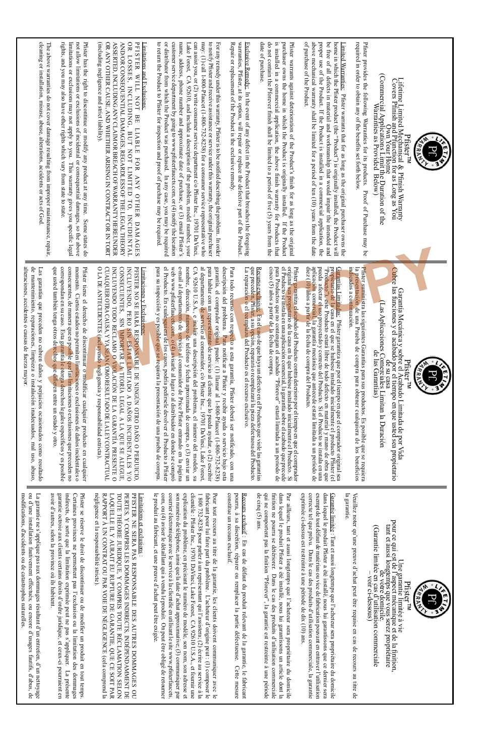 Sample copy, Pfister | Pfister BRH-P2KK User Manual | Page 4 / 4