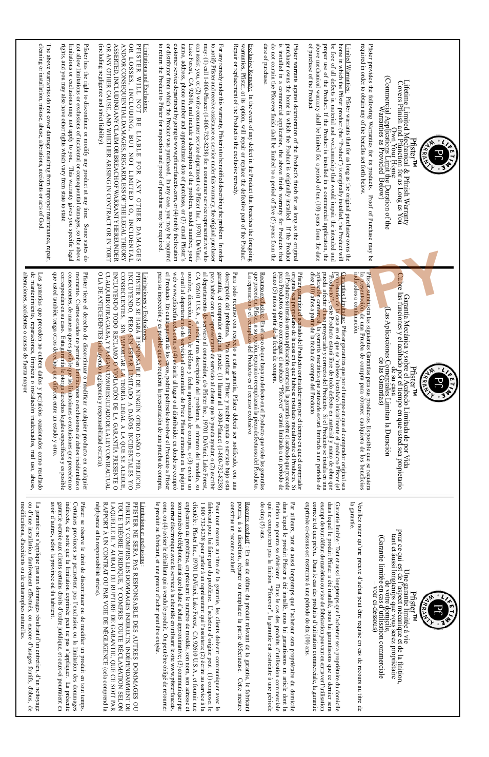 Sample copy, Pfister | Pfister BRB-P2KK User Manual | Page 4 / 4