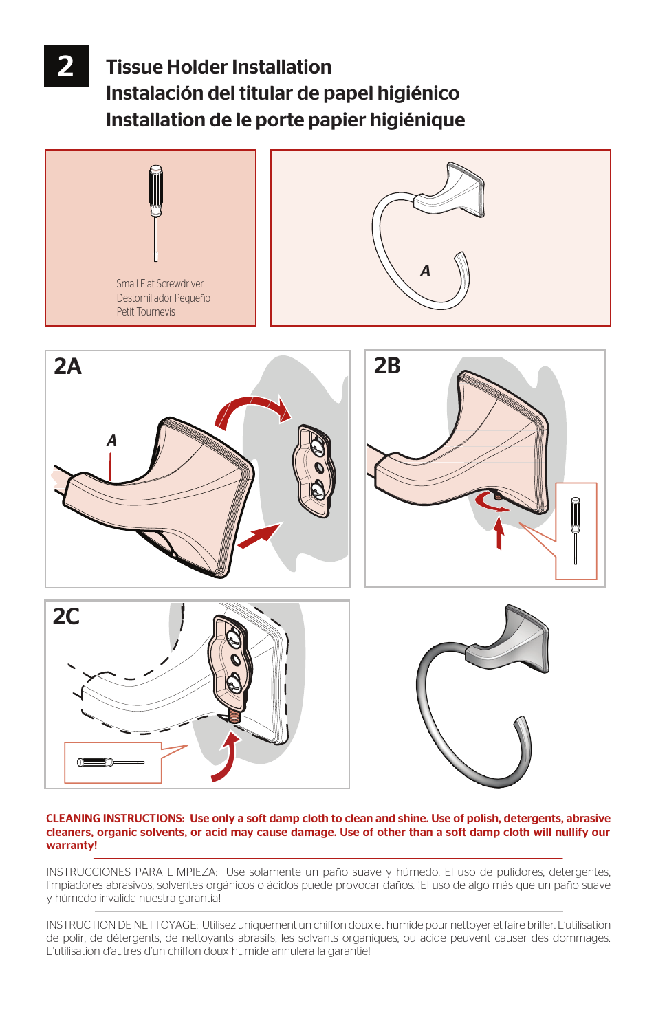 2c 2b 2a, Tissue holder installation | Pfister BRB-SL0K User Manual | Page 3 / 4