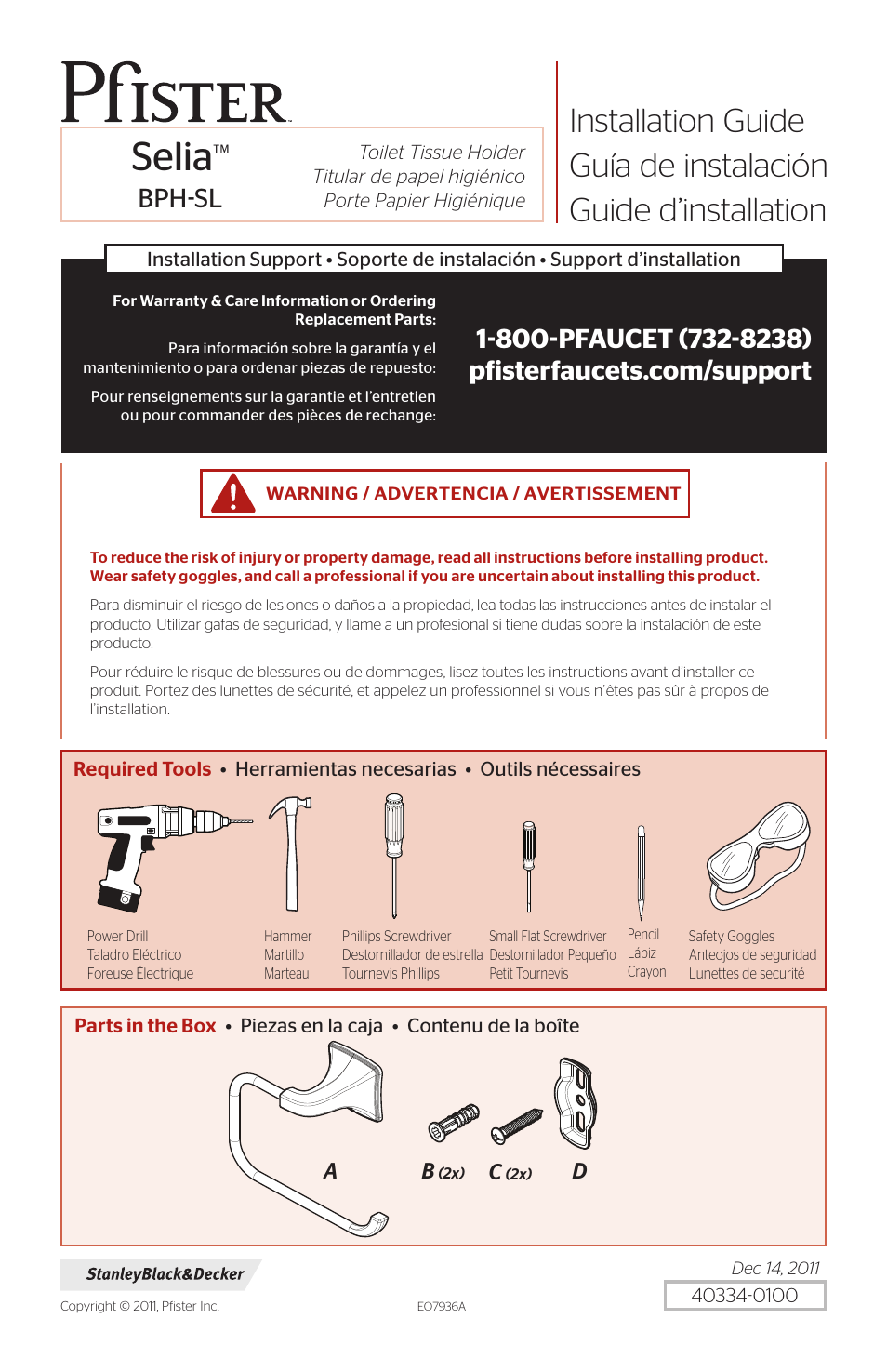 Pfister BPH-SL1K User Manual | 4 pages