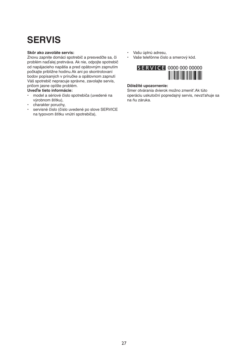 Servis | Whirlpool ARG340A+ User Manual | Page 27 / 60