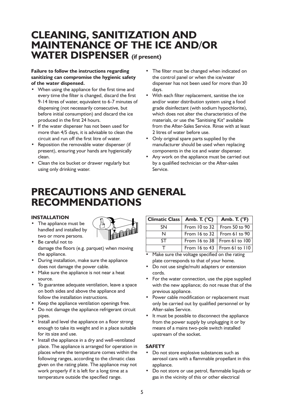 Precautions and general recommendations | Whirlpool ARG340A+ User Manual | Page 5 / 60