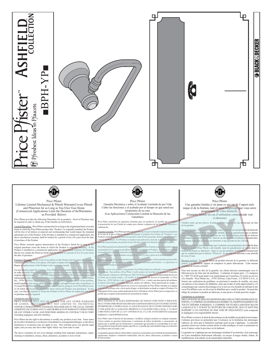 Pfister BPH-YP1Y User Manual | 2 pages