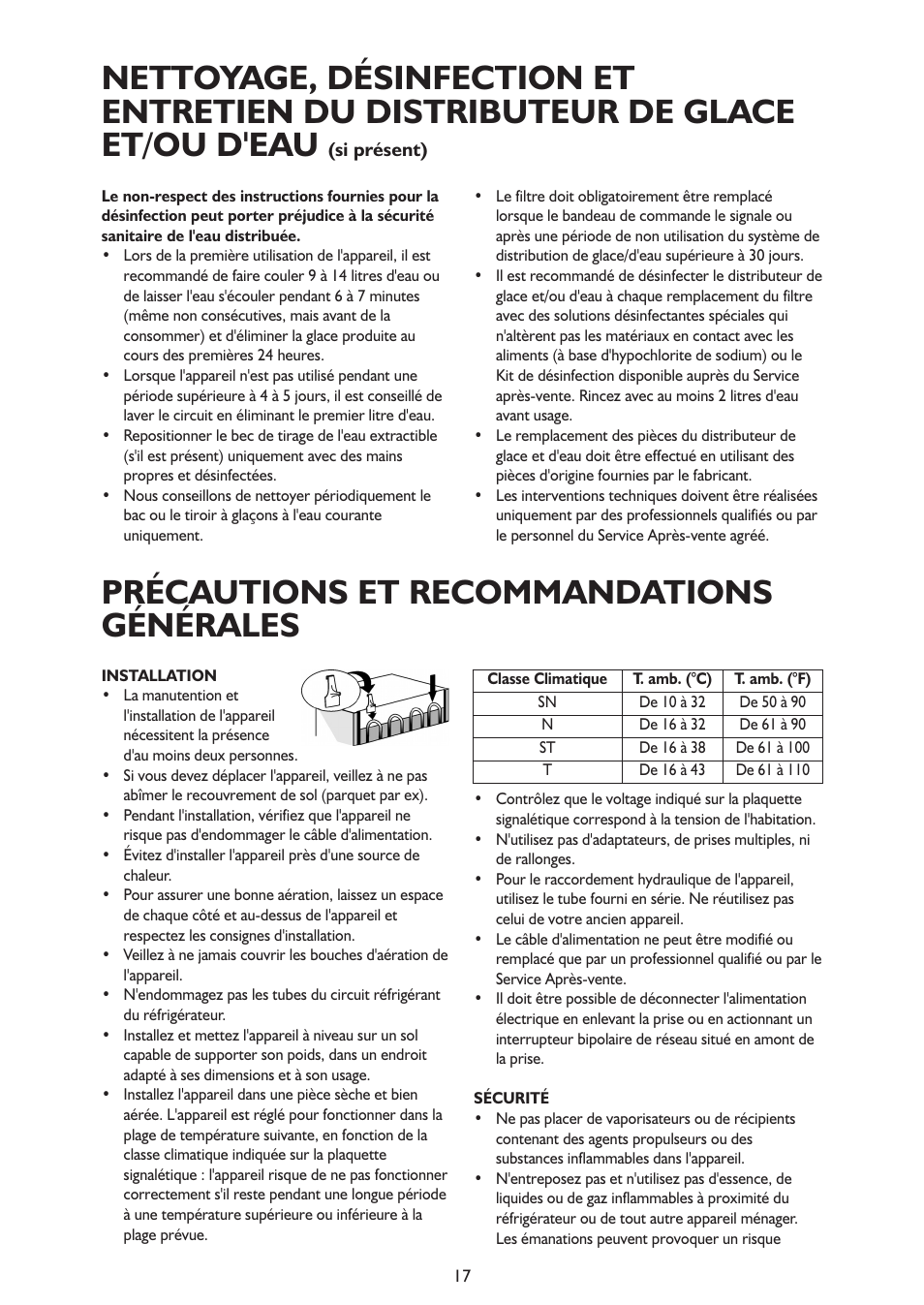 Précautions et recommandations générales | Whirlpool ARG341A+ User Manual | Page 17 / 84