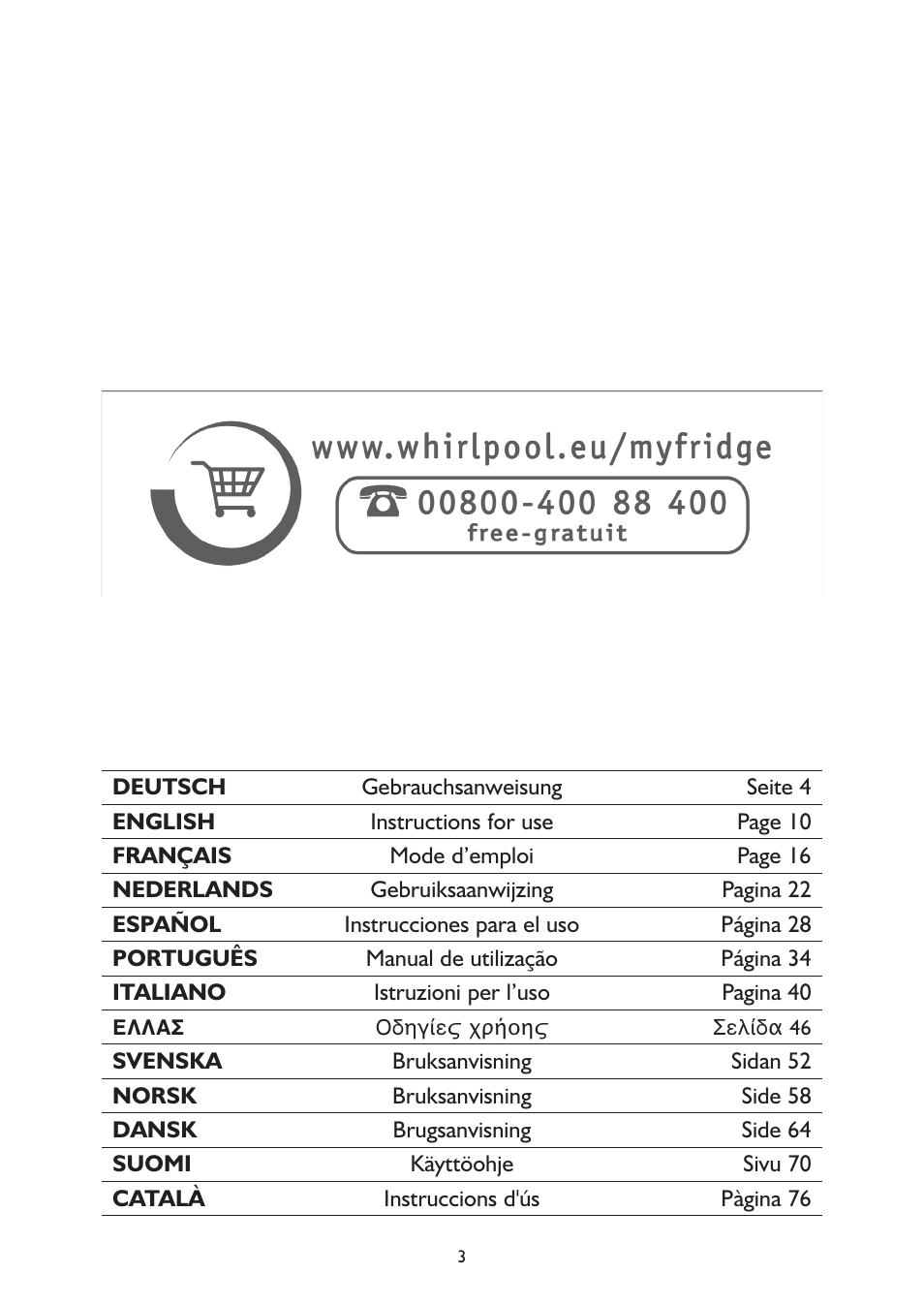Whirlpool ARG341A+ User Manual | Page 3 / 84