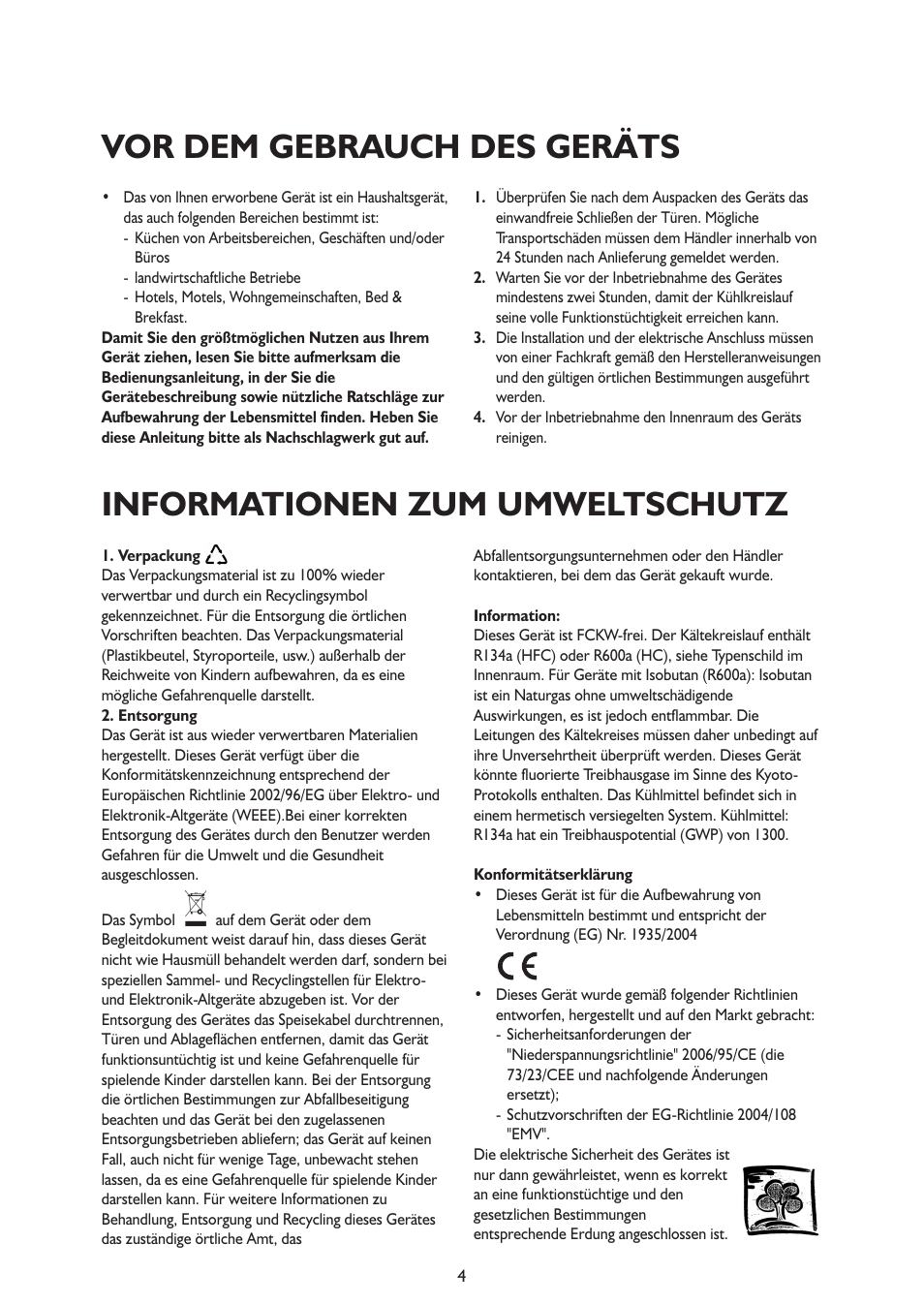 Vor dem gebrauch des geräts, Informationen zum umweltschutz | Whirlpool ARG341A+ User Manual | Page 4 / 84