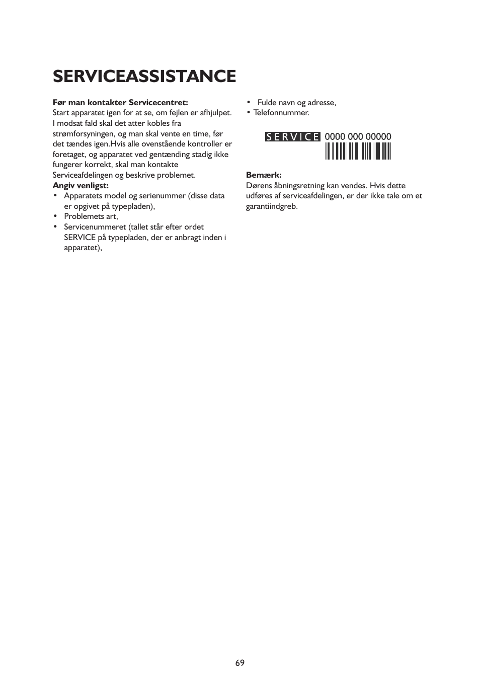 Serviceassistance | Whirlpool ARG341A+ User Manual | Page 69 / 84