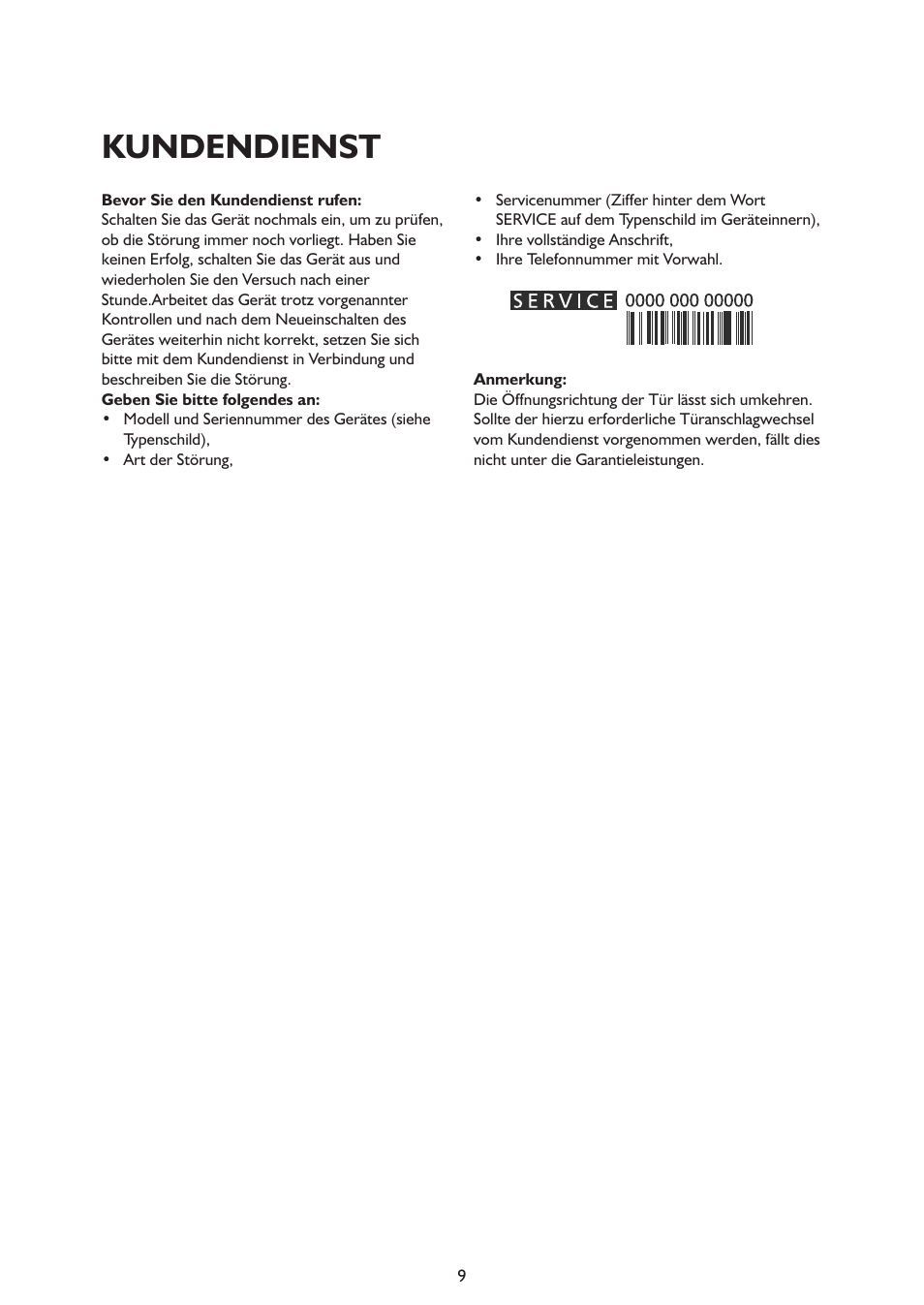 Kundendienst | Whirlpool ARG341A+ User Manual | Page 9 / 84