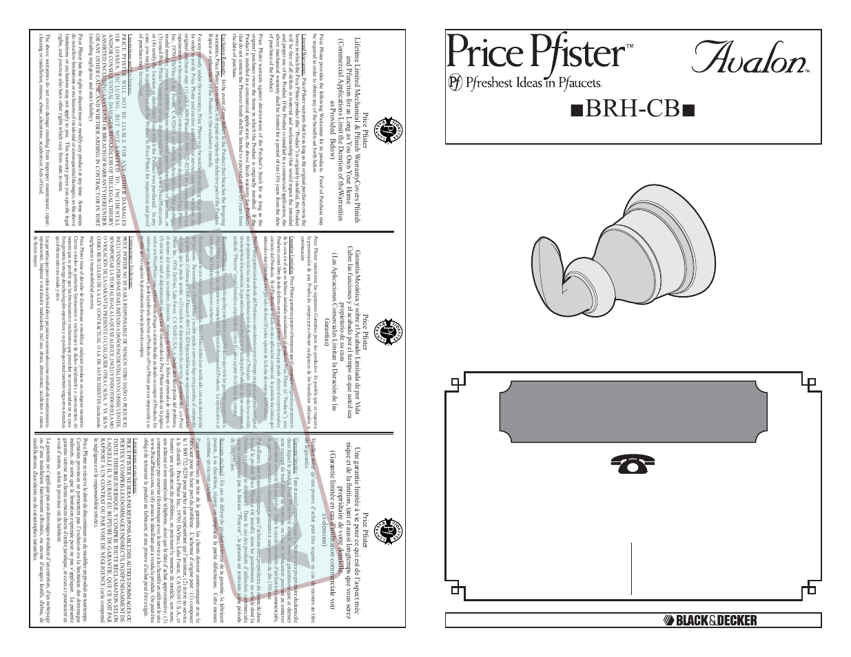 Pfister BRH-CB0K User Manual | 2 pages