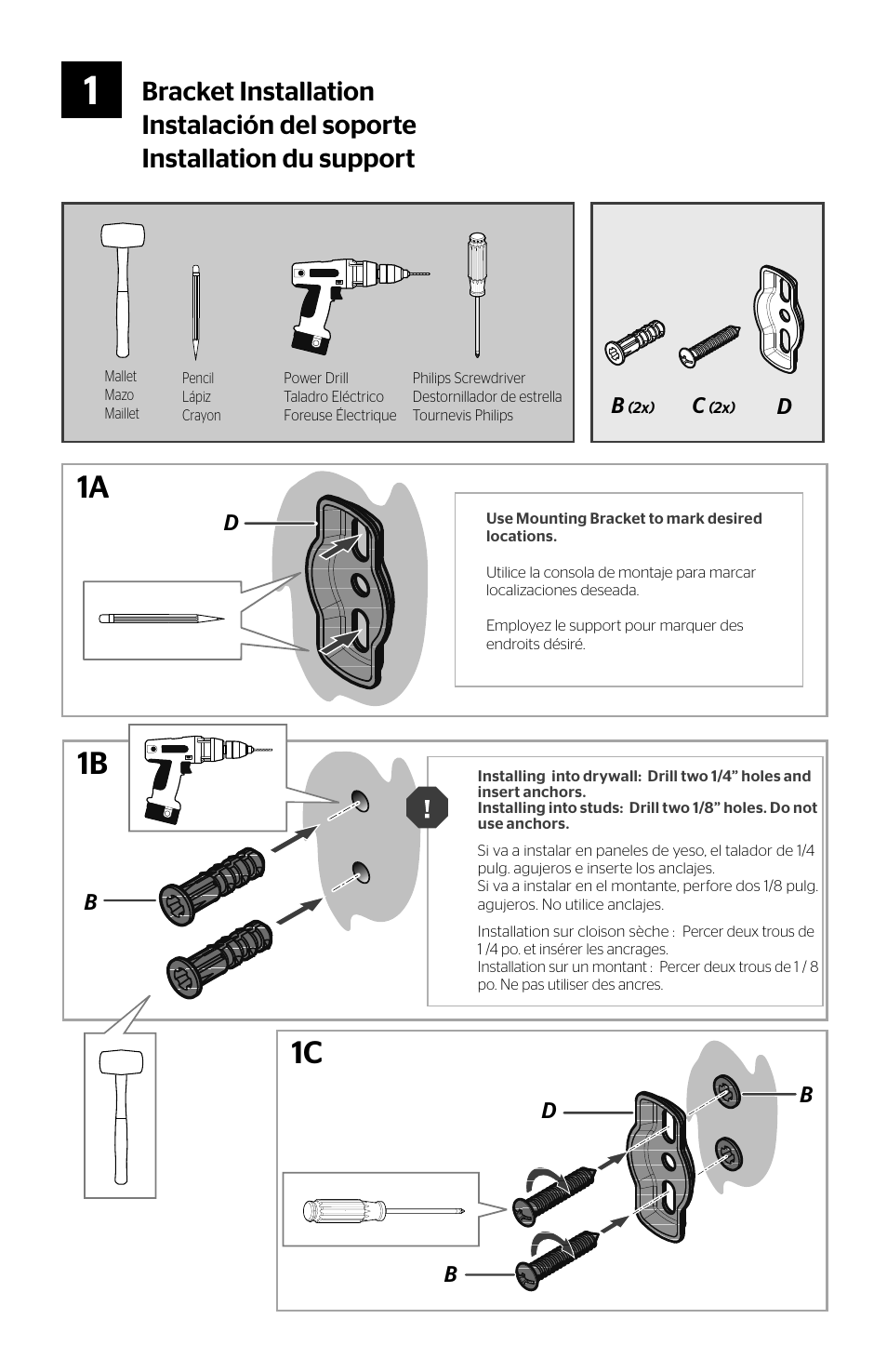 1a 1b 1c, Bd b b d | Pfister BRB-NC1C User Manual | Page 2 / 4