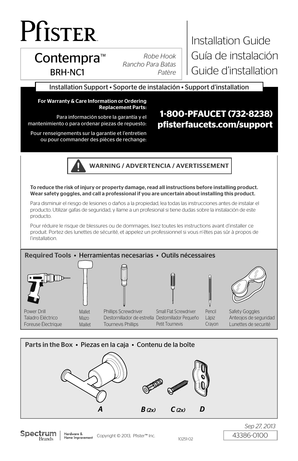 Pfister BRH-NC1C User Manual | 4 pages