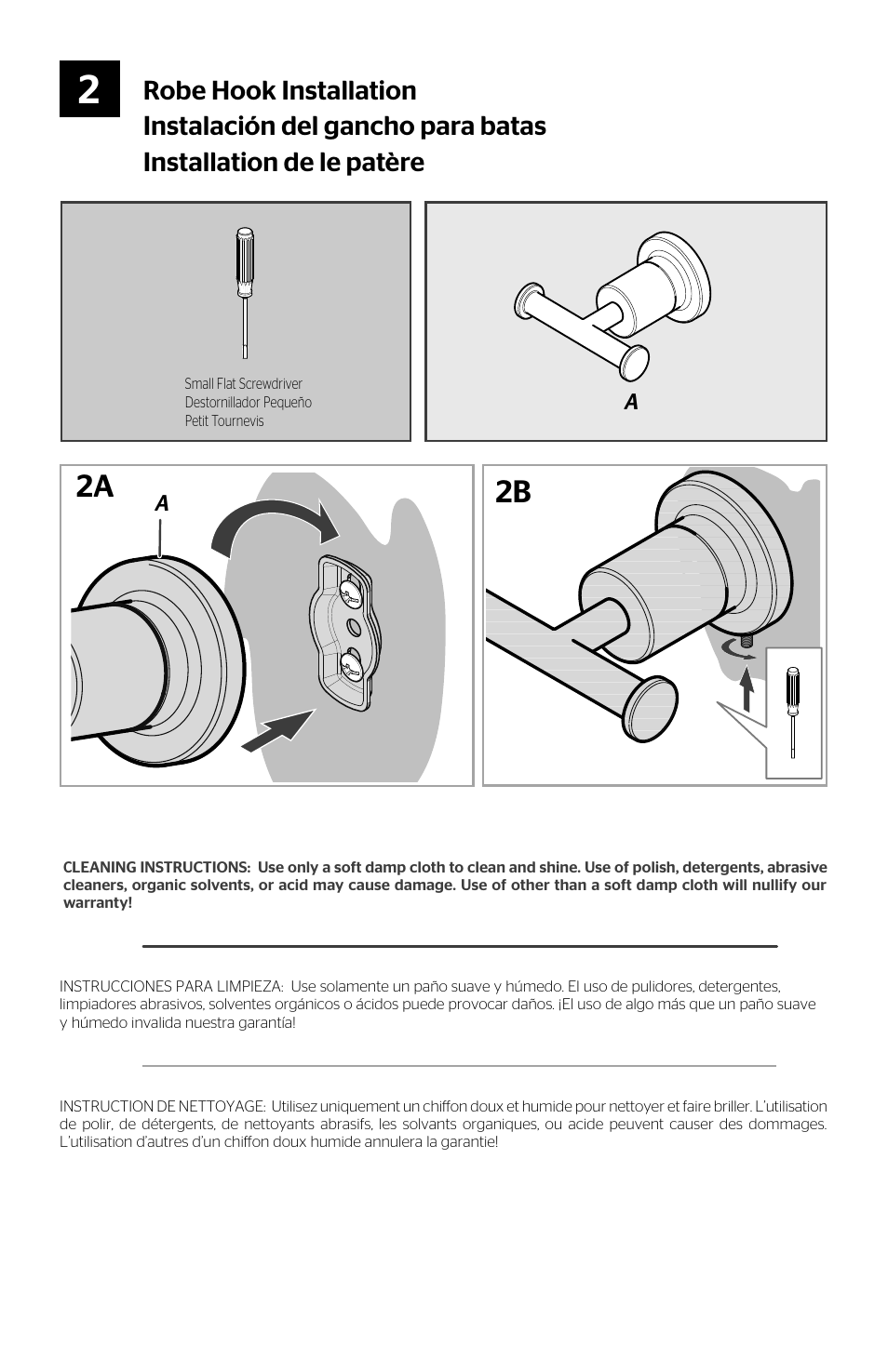 Robe hook installation | Pfister BRH-NC1C User Manual | Page 3 / 4
