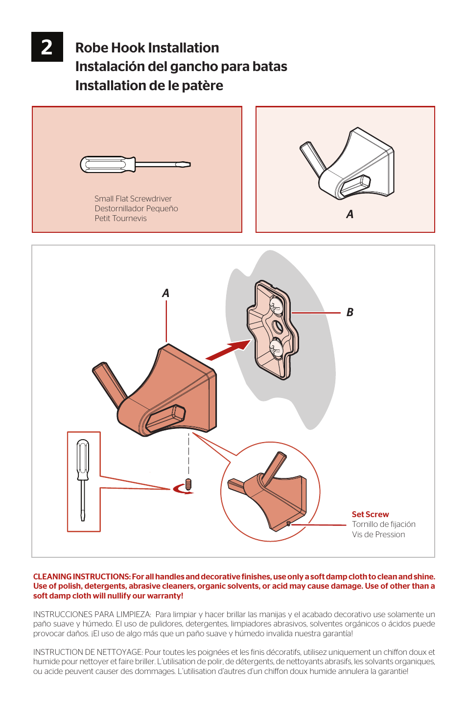 Robe hook installation | Pfister BRH-FE1K User Manual | Page 3 / 4