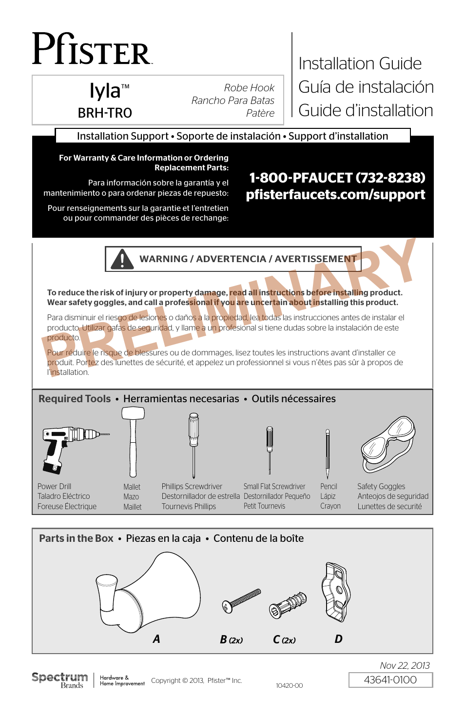 Pfister BRH-TR0K User Manual | 4 pages