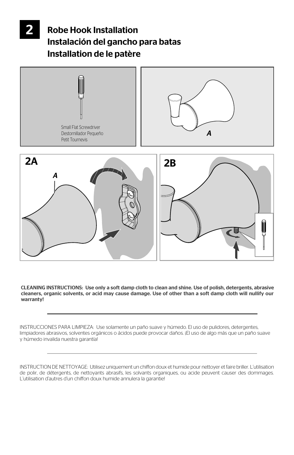 Robe hook installation | Pfister BRH-TR0K User Manual | Page 3 / 4