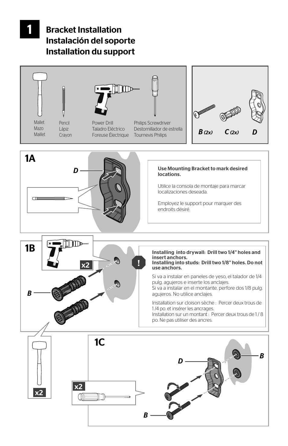 1a 1b 1c, Bd b b d, X2 d c | Pfister BRB-TR0K User Manual | Page 2 / 4