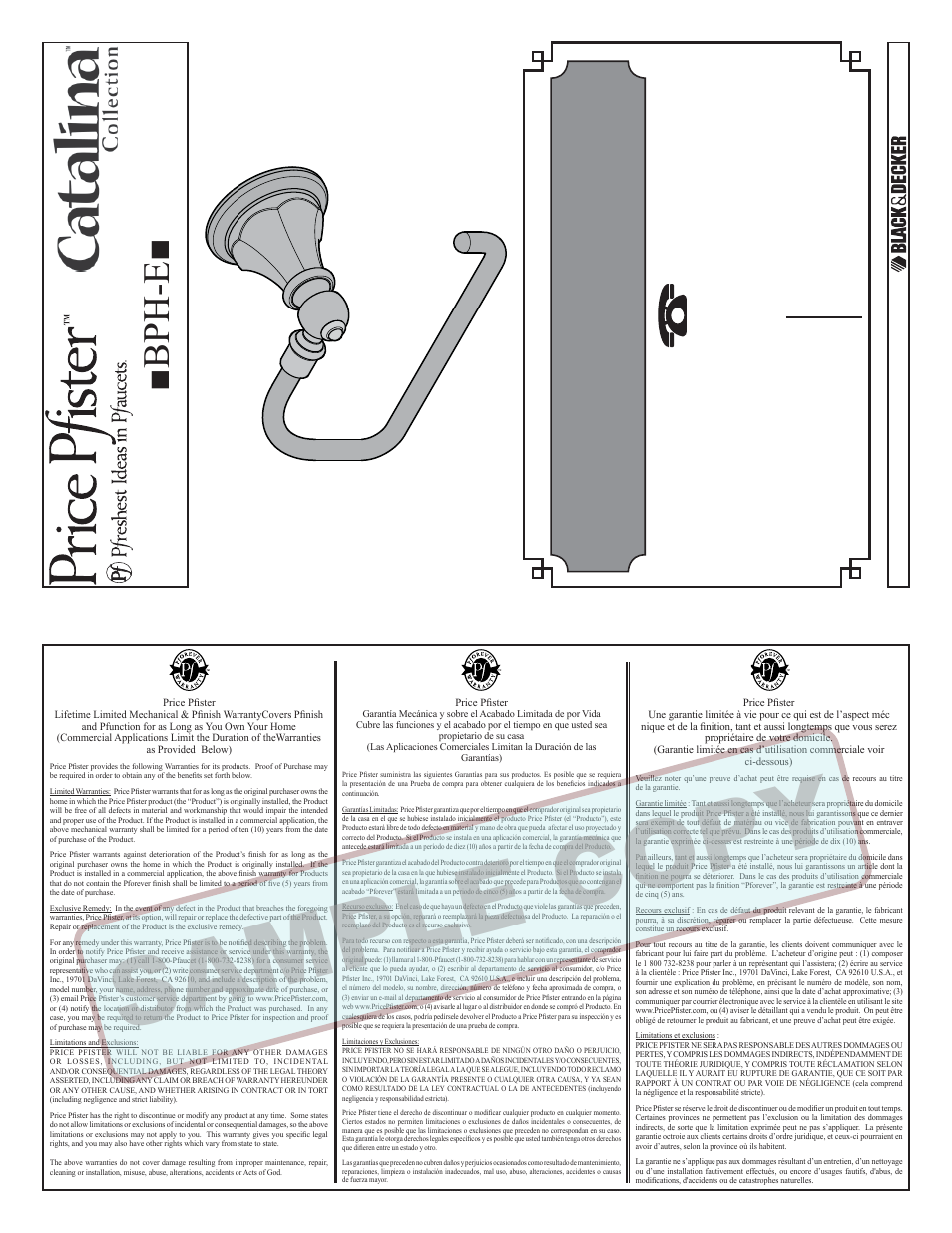 Pfister BPH-E1KK User Manual | 2 pages