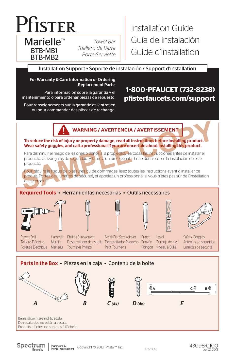 Pfister BTB-MB2K User Manual | 6 pages