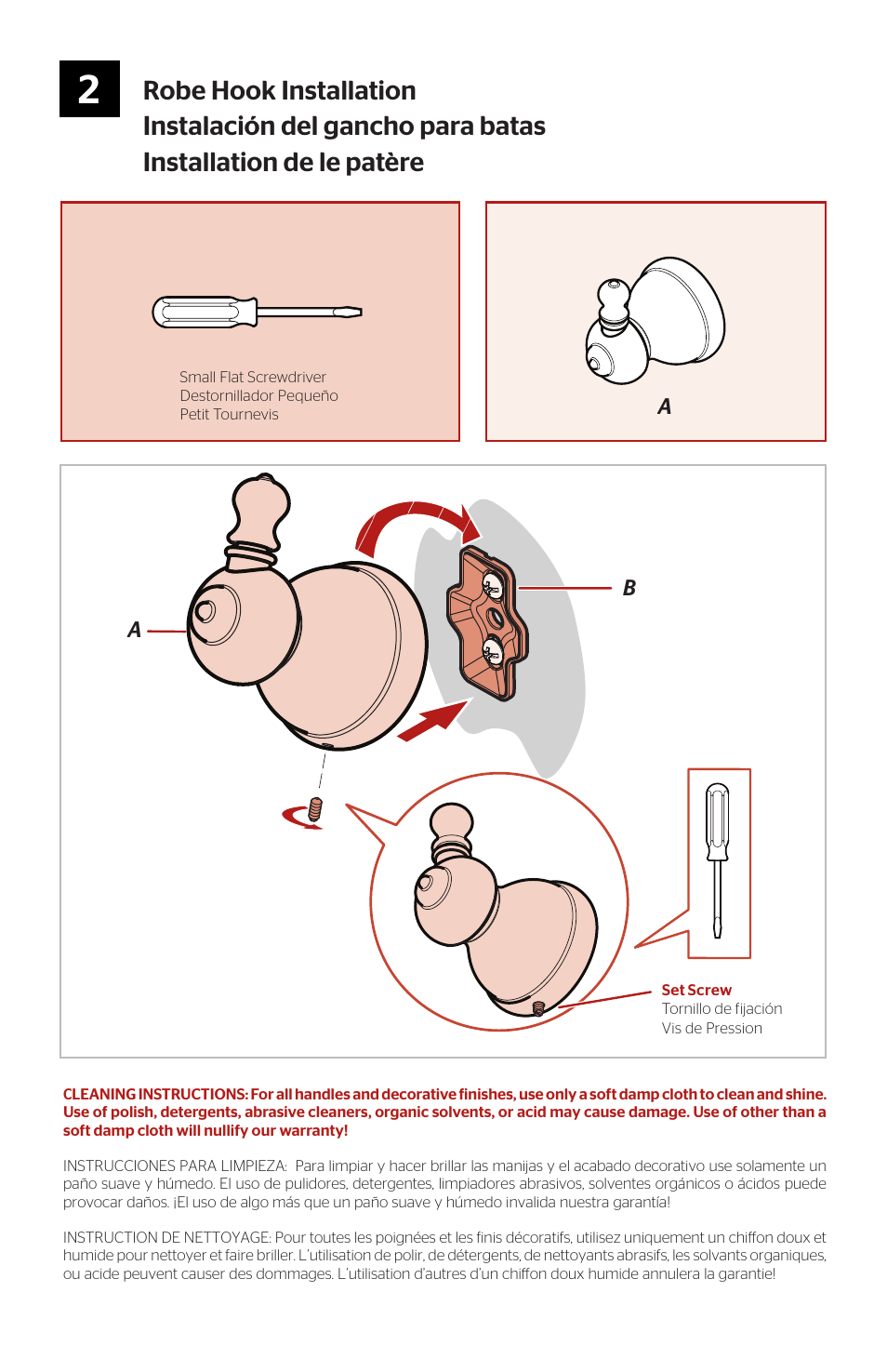 Robe hook installation | Pfister BRH-MB1K User Manual | Page 3 / 4
