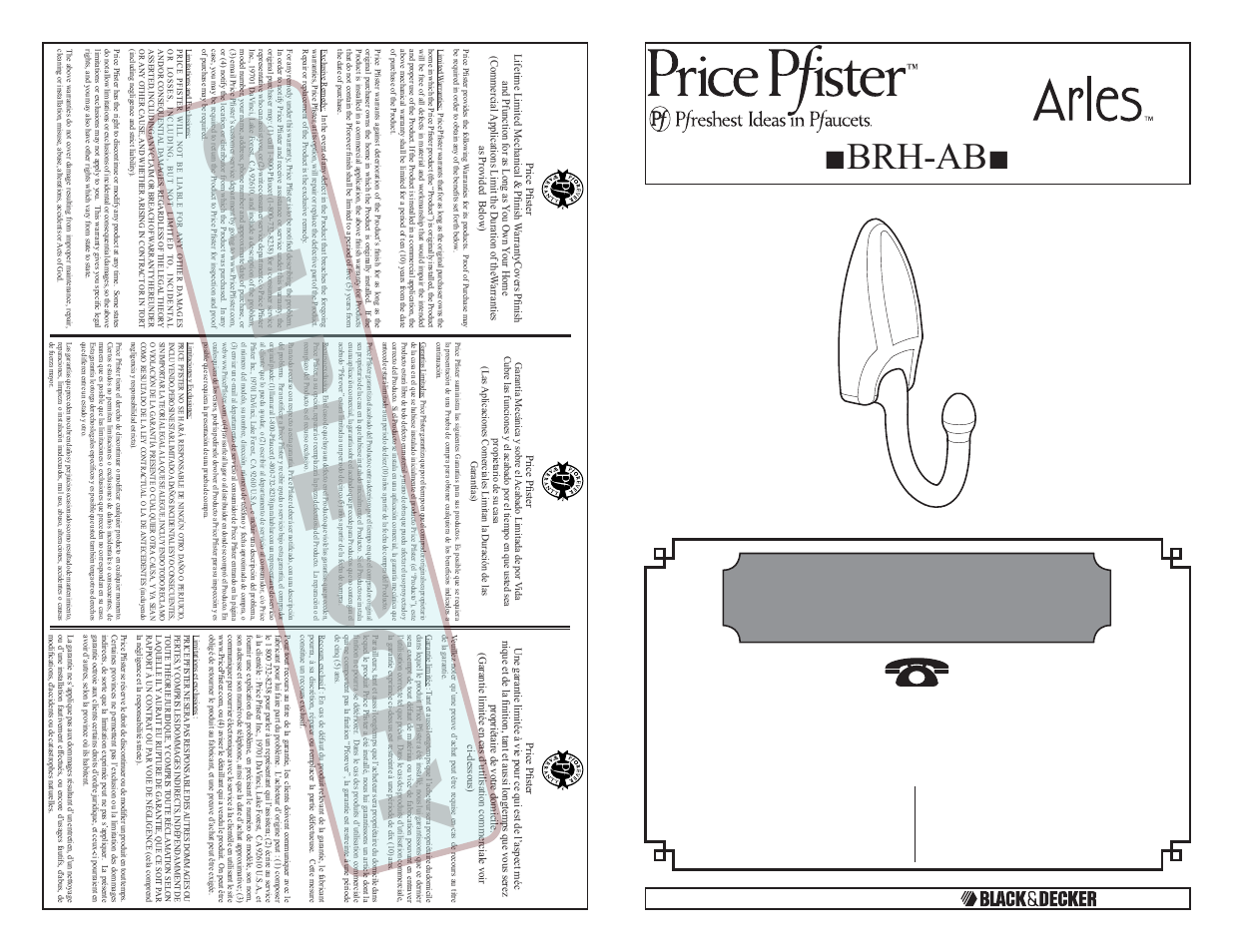 Pfister BRH-AB0C User Manual | 2 pages