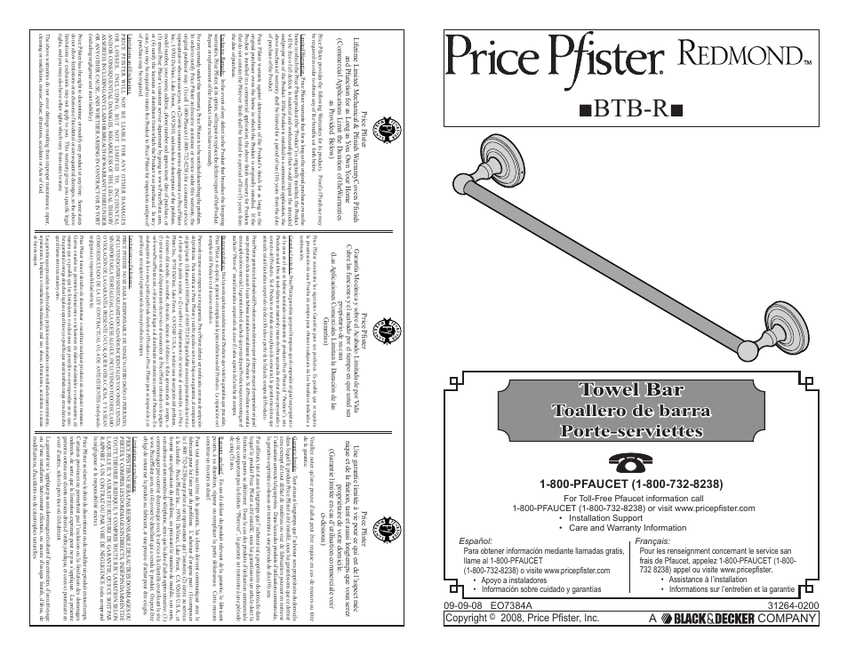 Pfister BTB-R2KK User Manual | 3 pages