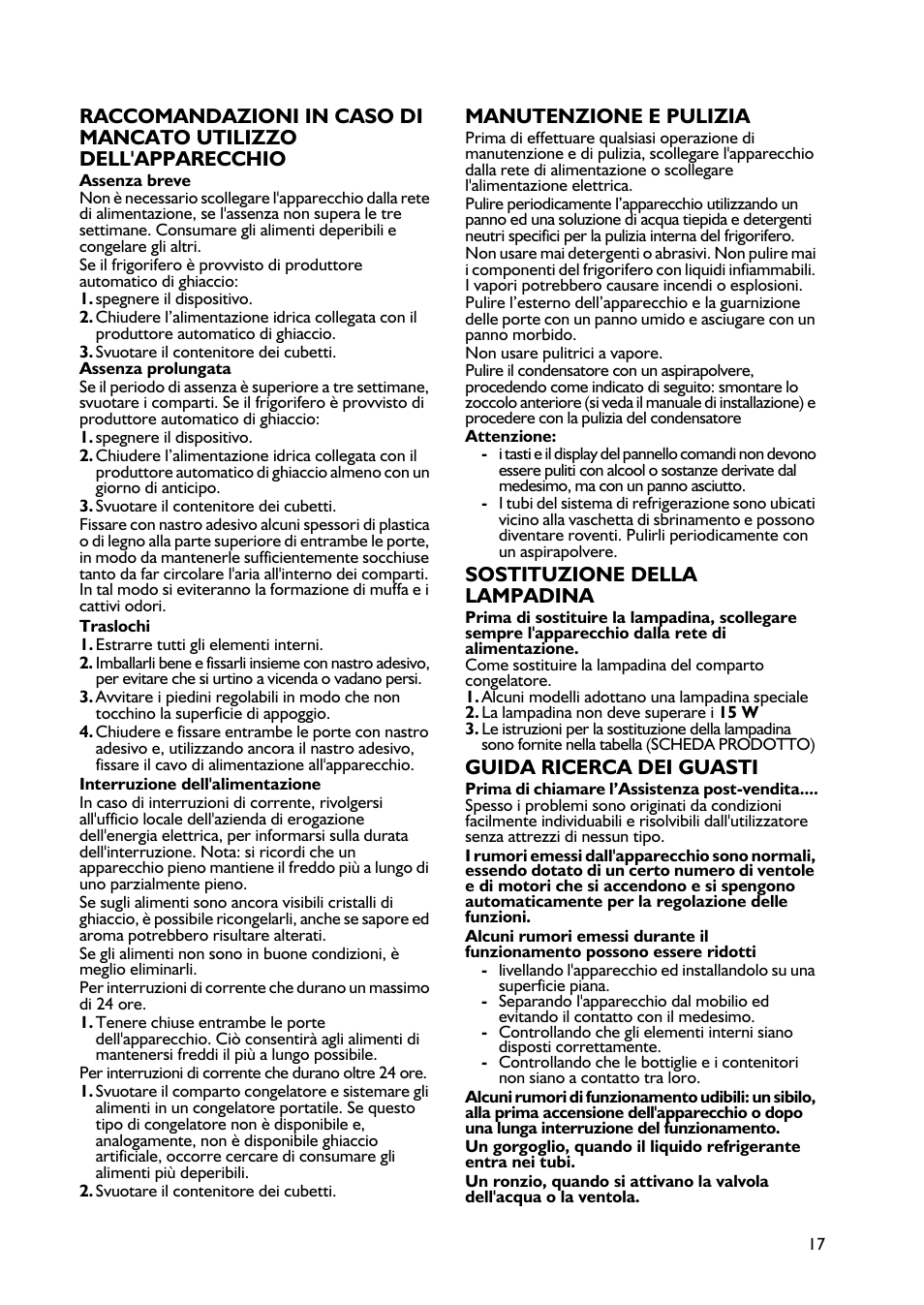 Onderhoud en reiniging, Vervangen van het lampje, Opsporen van storingen | Manutenzione e pulizia, Sostituzione della lampadina, Guida ricerca dei guasti | Whirlpool WBE3411A+W User Manual | Page 17 / 20