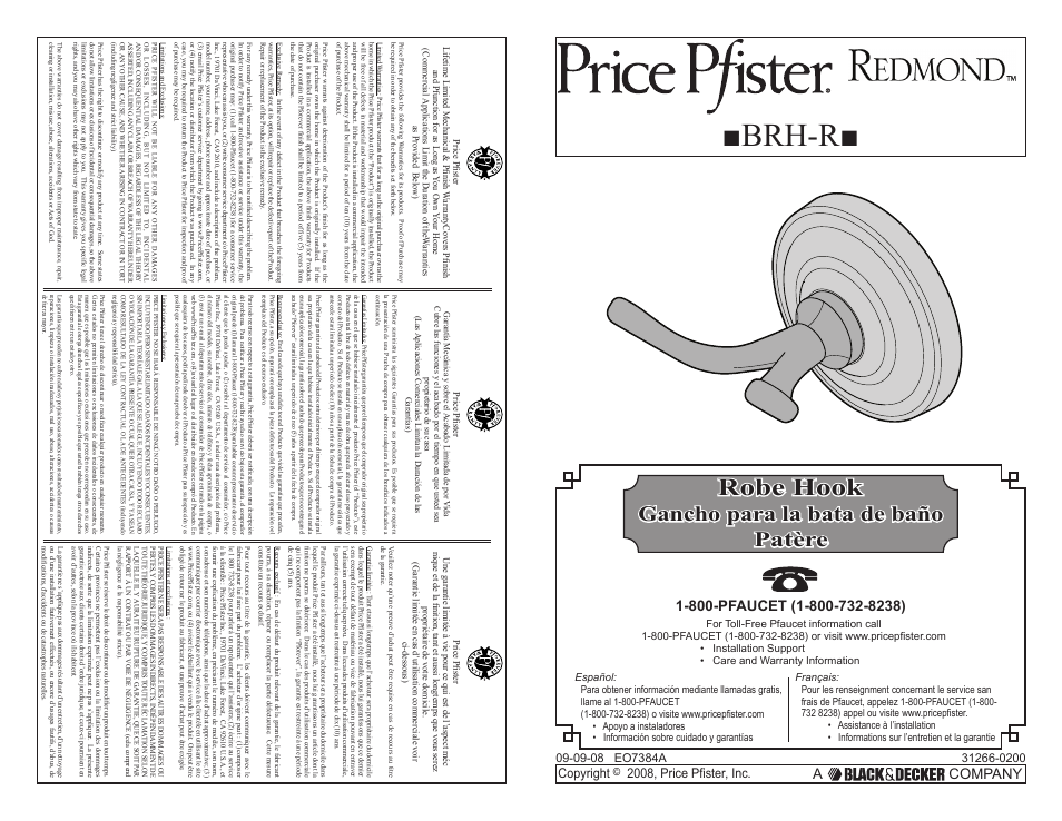 Pfister BRH-R0KK User Manual | 2 pages