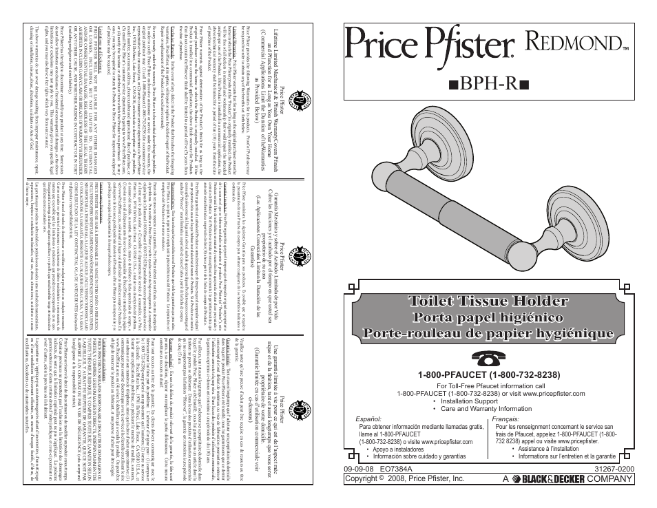 Pfister BPH-R0KK User Manual | 3 pages