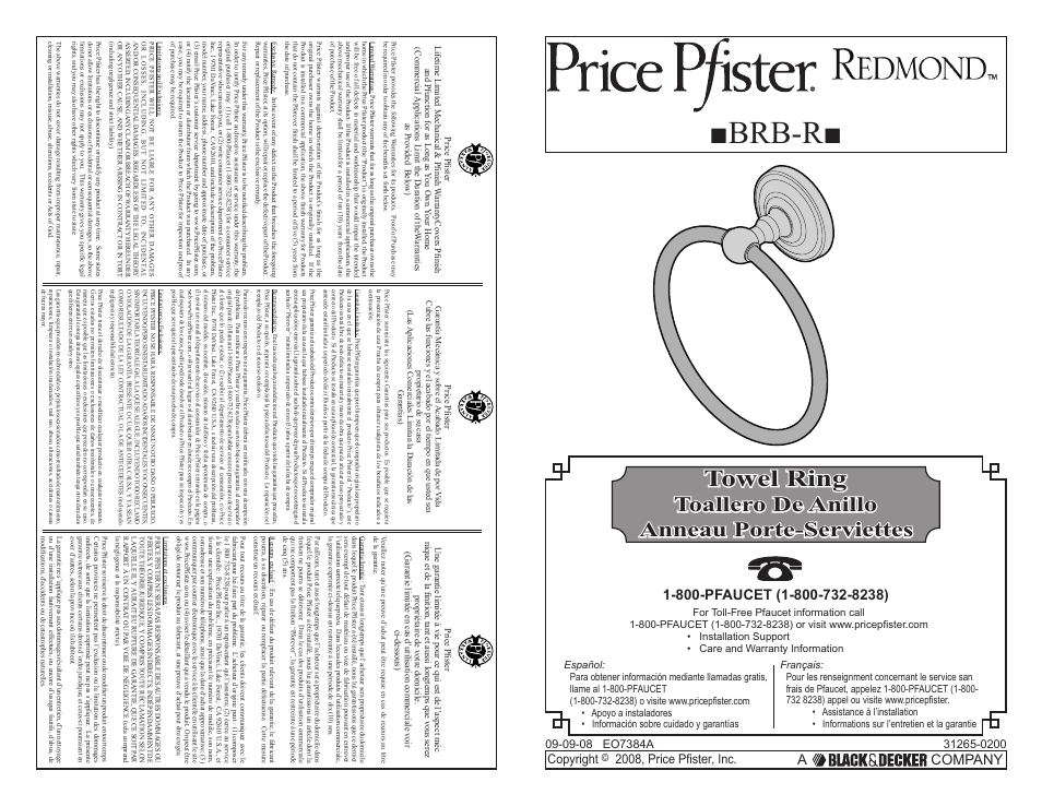 Pfister BRB-R0KK User Manual | 2 pages