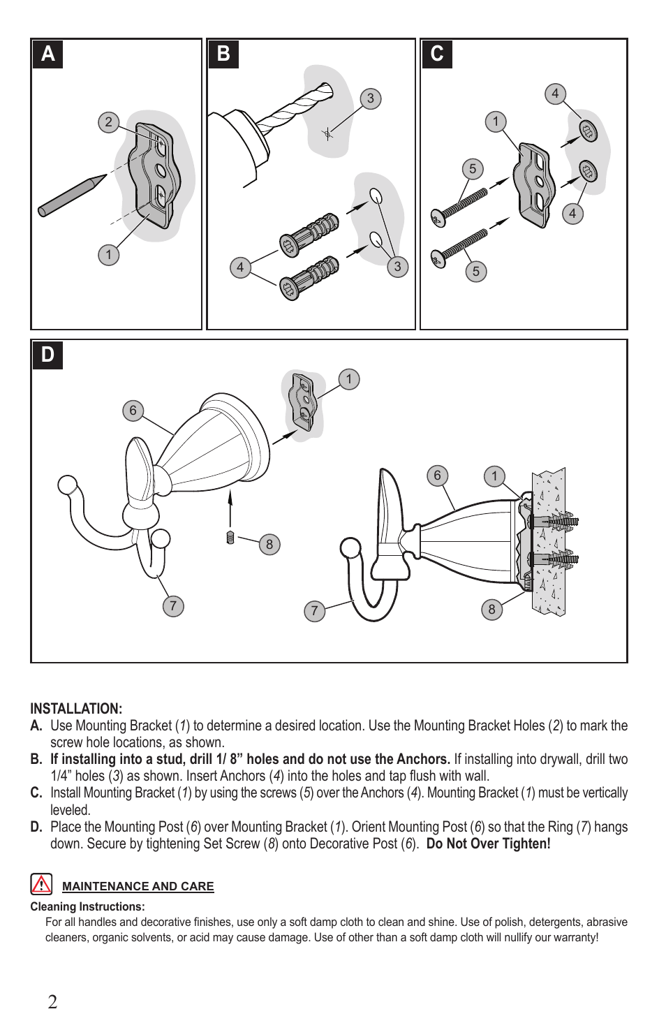 Ab c d | Pfister BRH-F1KK User Manual | Page 2 / 4