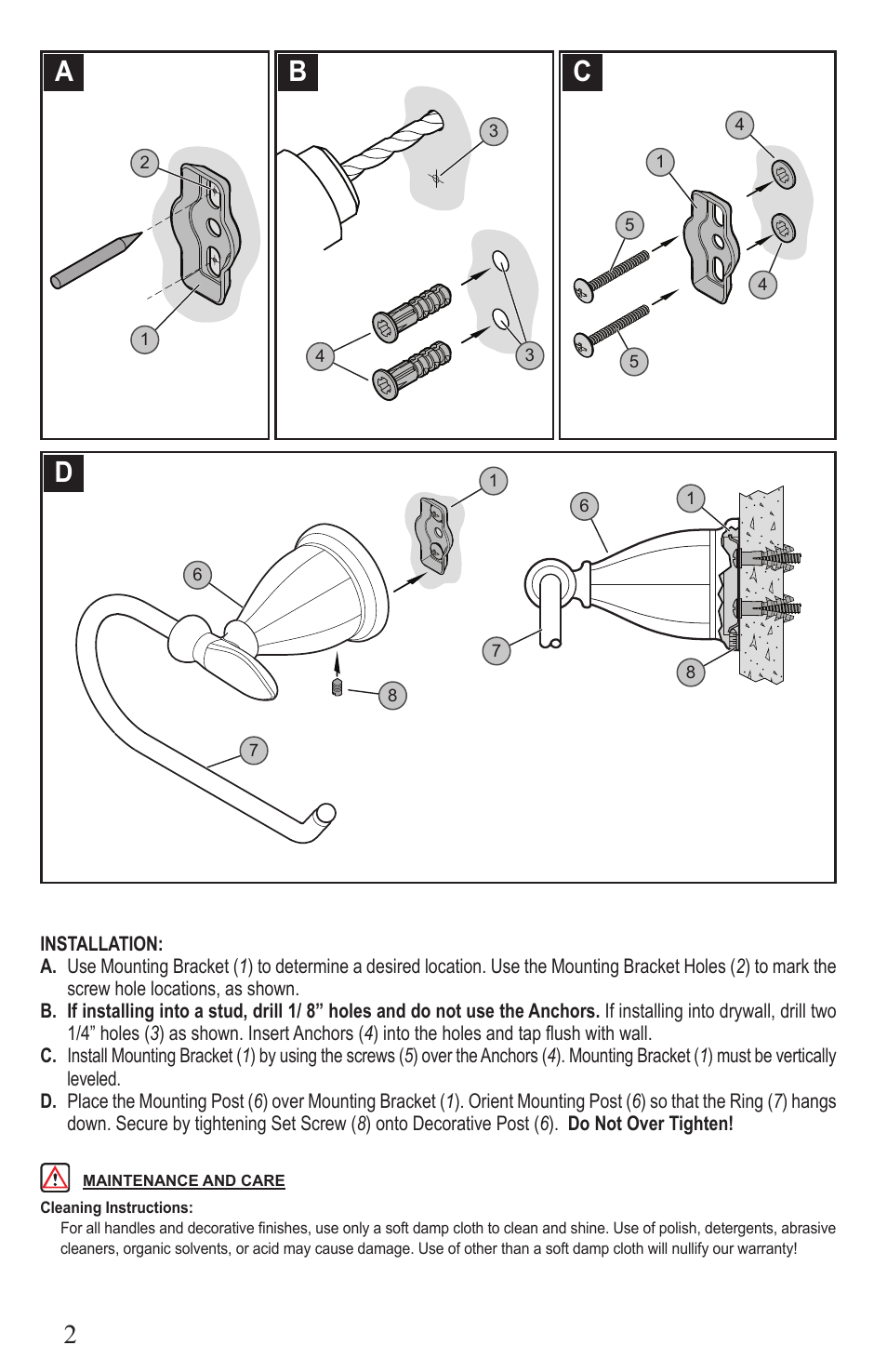 Ab c d | Pfister BPH-F1KK User Manual | Page 2 / 4