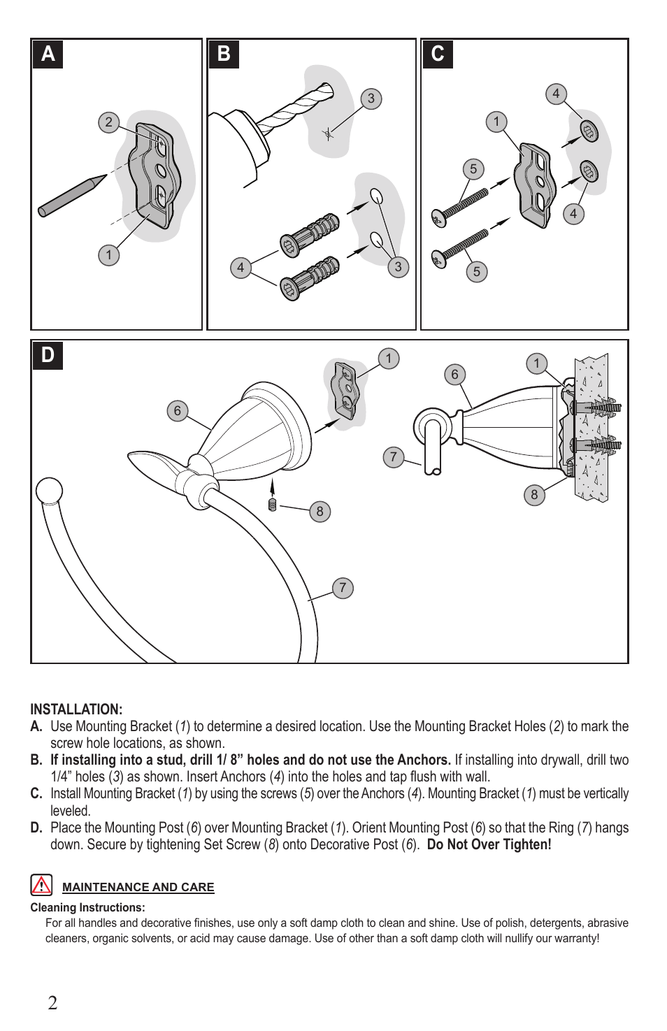 Ab c d | Pfister BRB-F1KK User Manual | Page 2 / 4