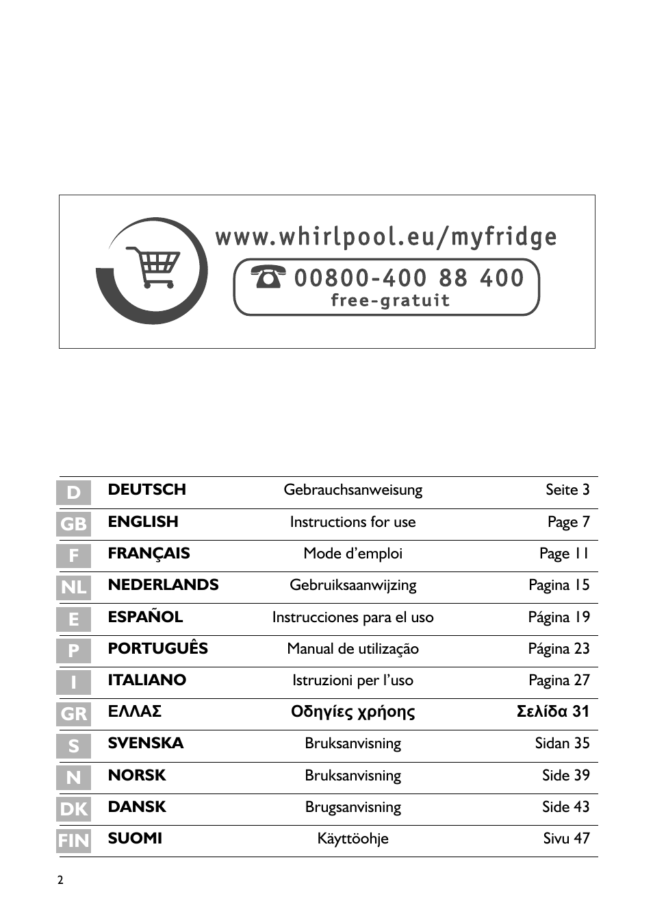Whirlpool WBE3411A+S User Manual | Page 2 / 52