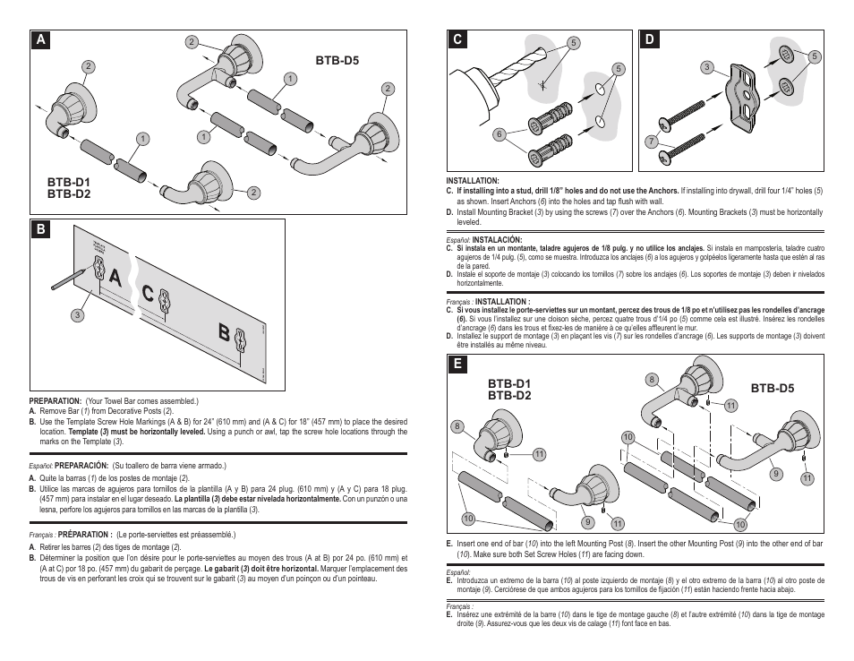 Ab c d e | Pfister BTB-D1KK User Manual | Page 2 / 3