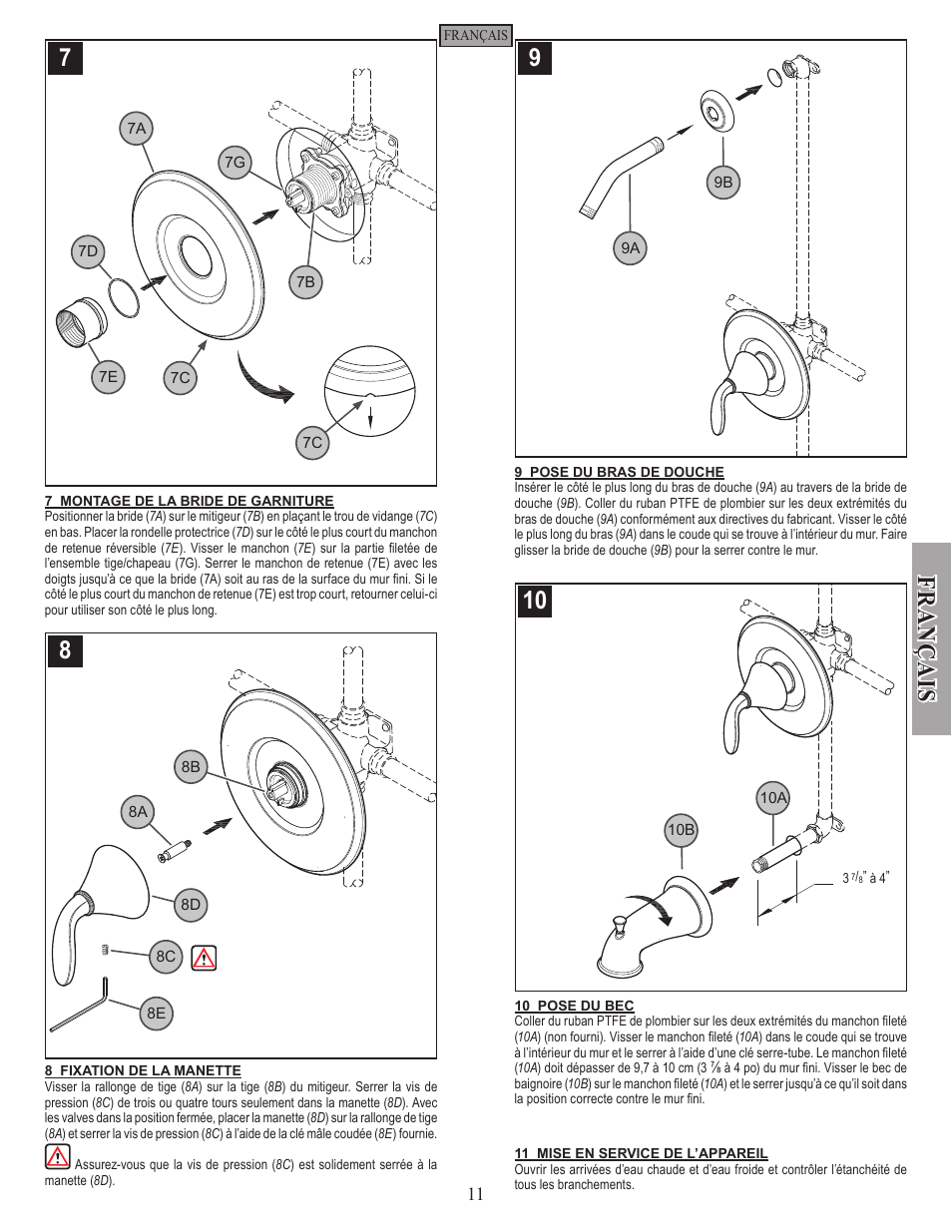 Fran ç ais | Pfister 0X9-110A User Manual | Page 11 / 14