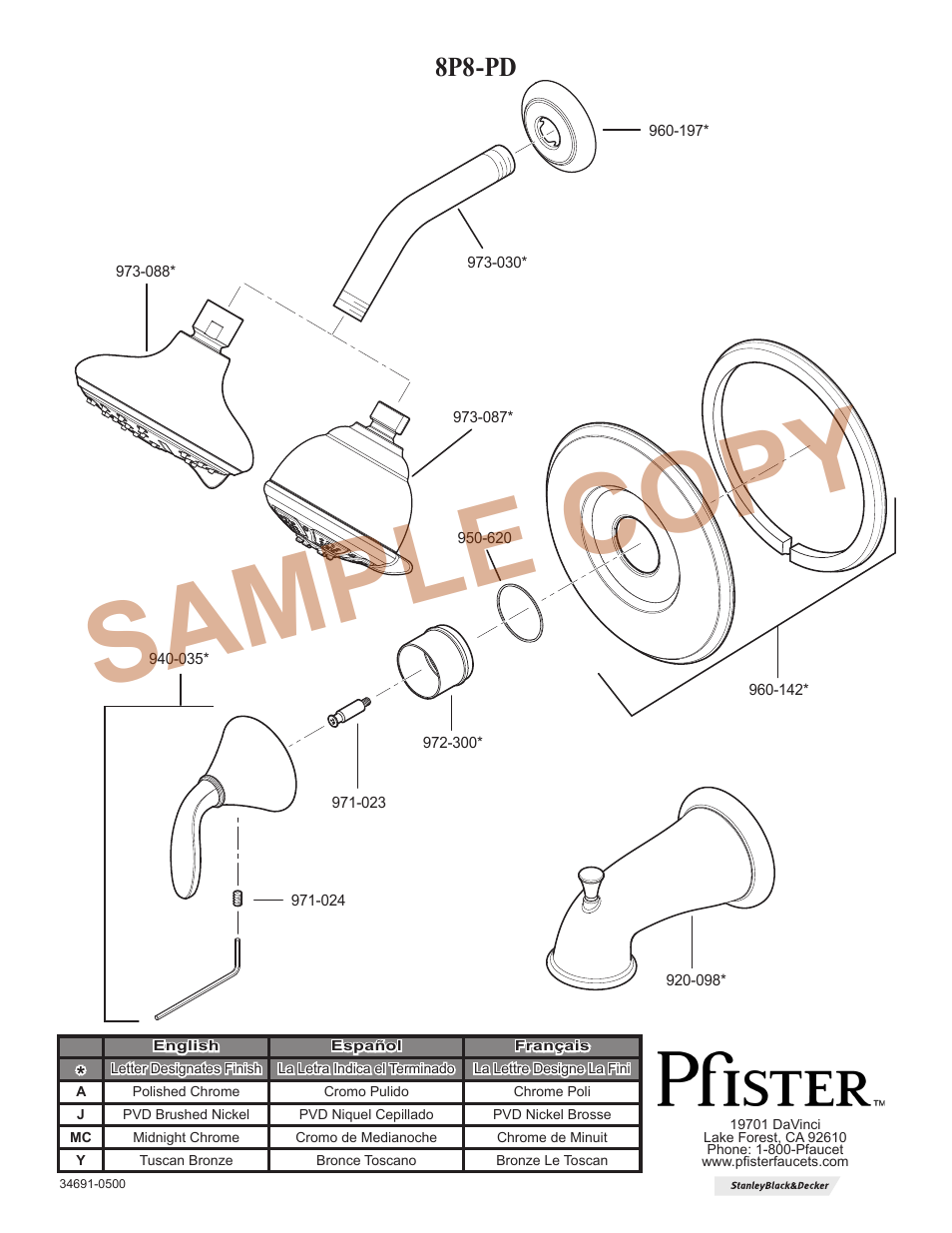 Sample copy, 8p8-pd | Pfister 0X9-110A User Manual | Page 14 / 14
