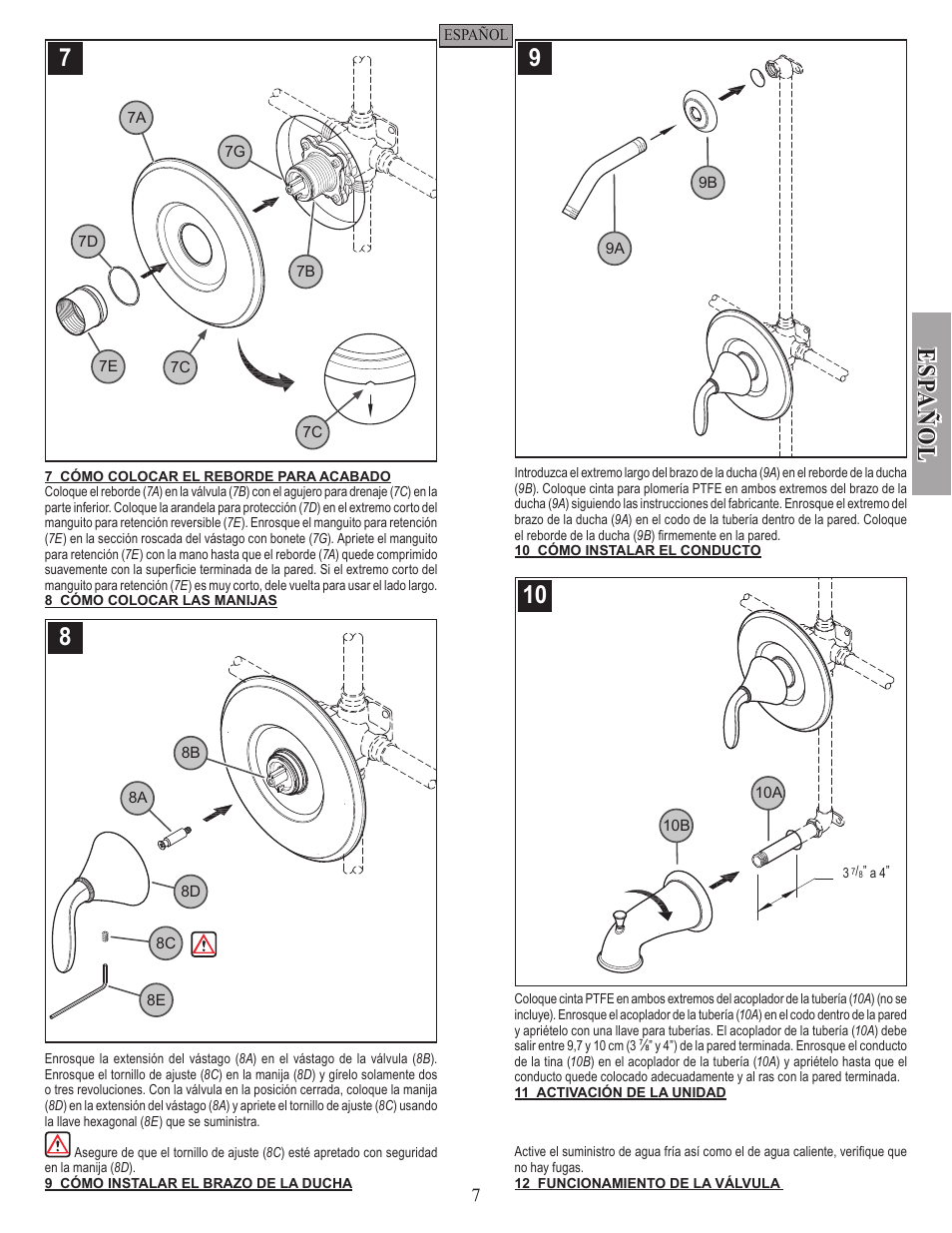 Esp a ñ ol | Pfister 0X9-110A User Manual | Page 7 / 14