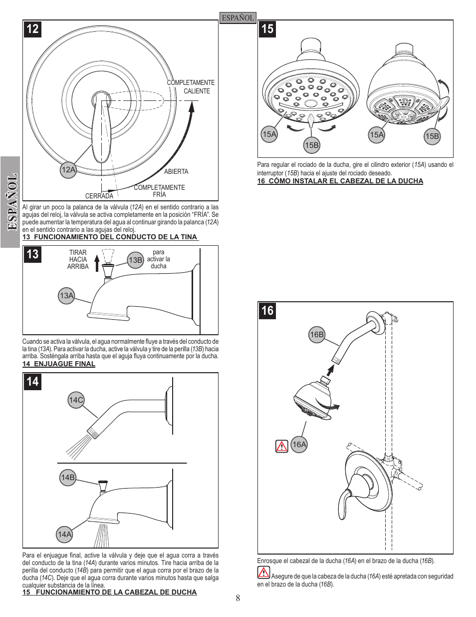 Esp a ñ ol | Pfister 0X9-110A User Manual | Page 8 / 14