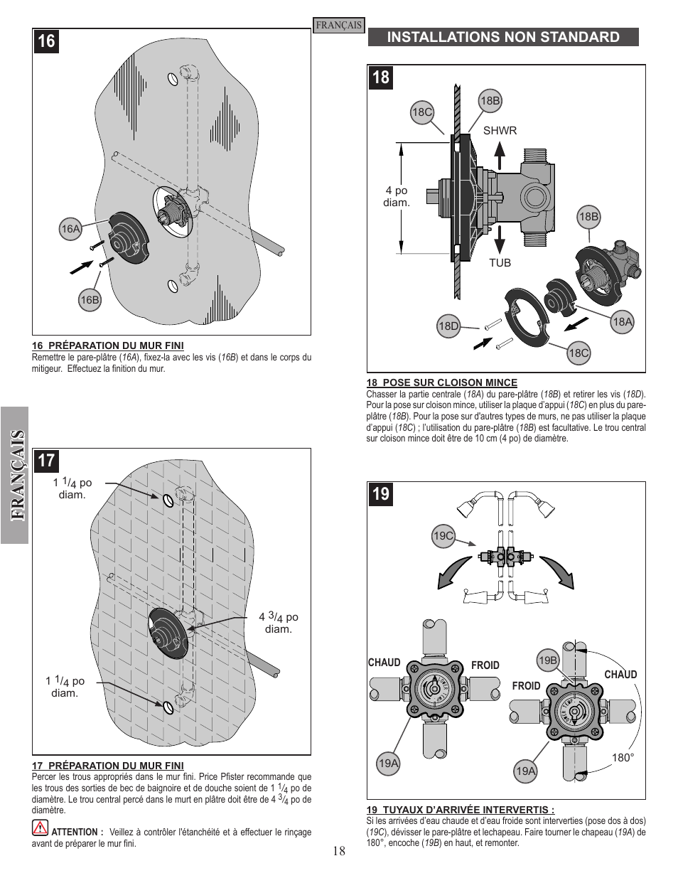 Fran ç ais, Installations non standard | Pfister 0X8-310A User Manual | Page 18 / 20