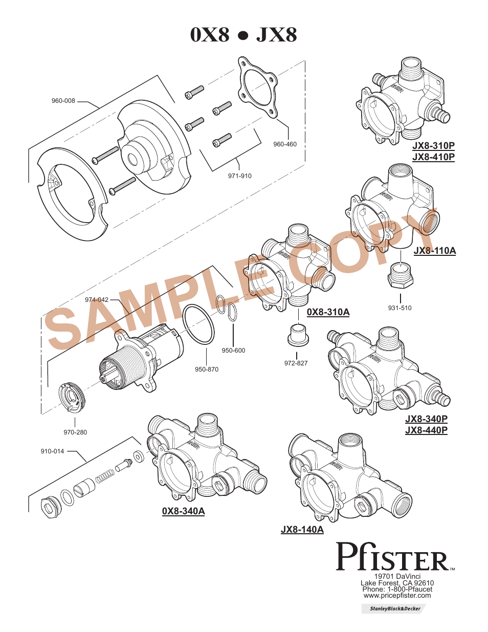 Sample copy, 0x8 ● jx8 | Pfister 0X8-310A User Manual | Page 20 / 20