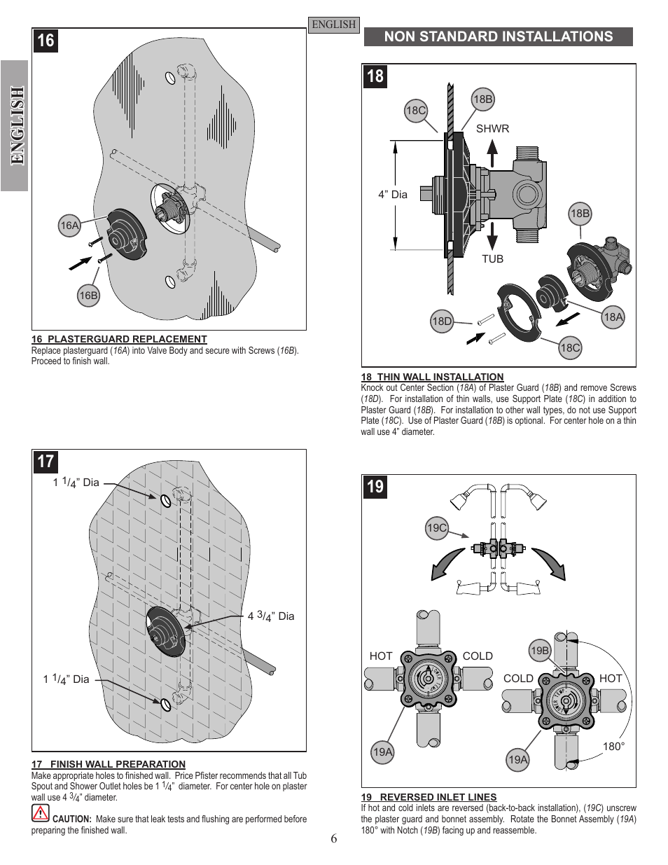 English, Non standard installations | Pfister 0X8-310A User Manual | Page 6 / 20