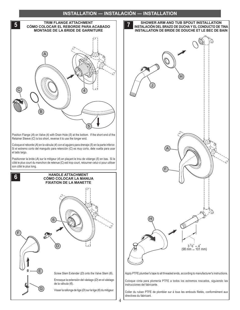Installation ― instalación ― installation | Pfister 8P8-SLKK User Manual | Page 4 / 6