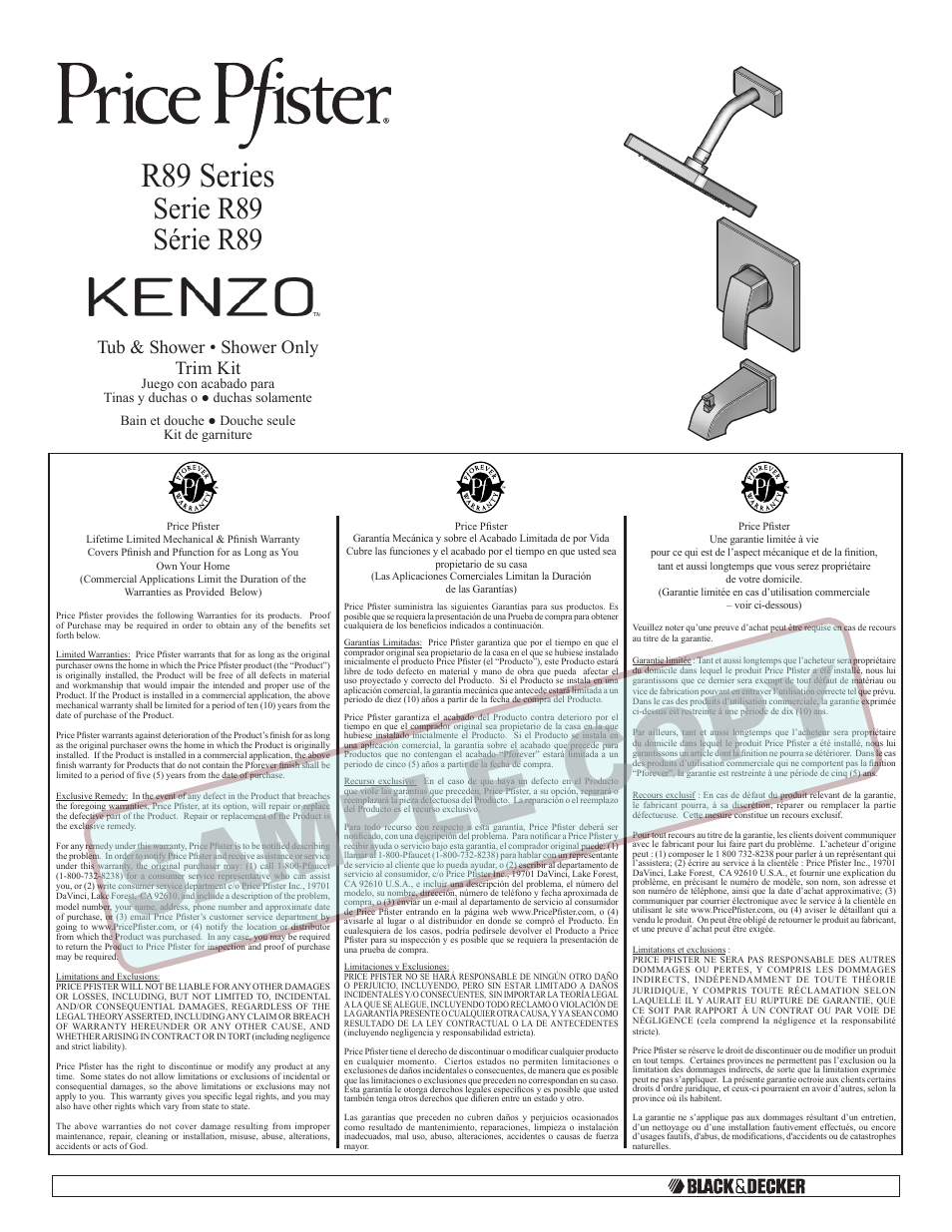 Pfister R89-8DFK User Manual | 14 pages