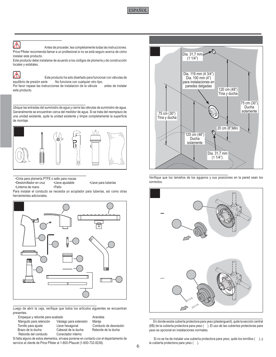 Es p a esp a ññ o l ol, Pasos para instalación | Pfister R89-8DFK User Manual | Page 6 / 14