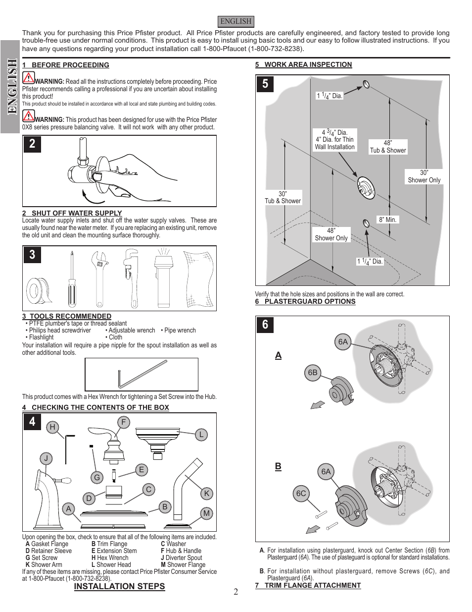 En g li sh | Pfister R89-8CBK User Manual | Page 2 / 14