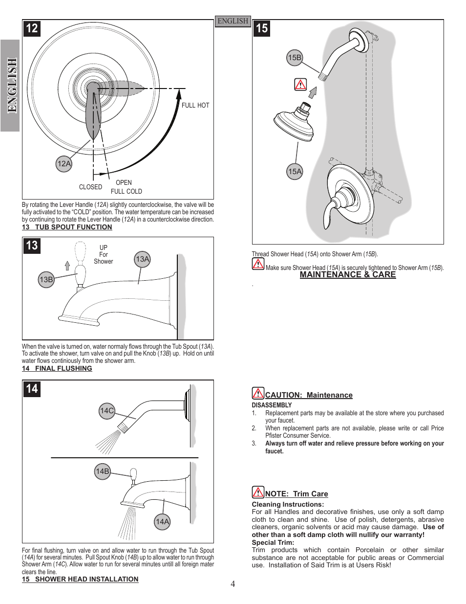 En g li sh | Pfister R89-8CBK User Manual | Page 4 / 14