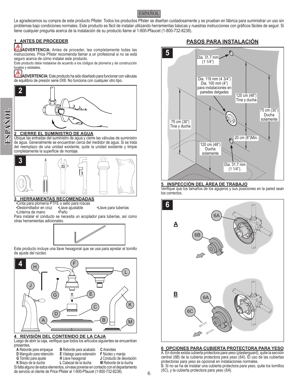 Es pa ñ o l | Pfister R89-8CBK User Manual | Page 6 / 14